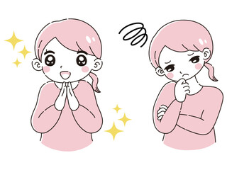 ときめきの表情と困っている表情の女性　イラストセット