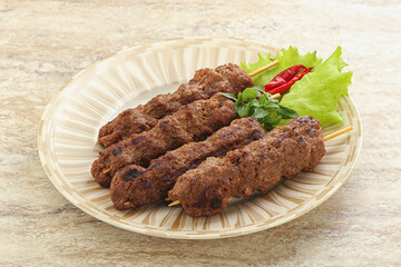 Beef kebab skewer minced meat