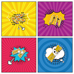 Hand drawn flat trendy cartoon elements collection Pasta