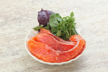 Sliced salmon fillet starter snack