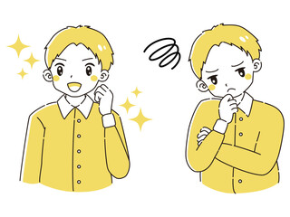 ときめきの表情と困っている表情のシャツを着た男性　イラストセット