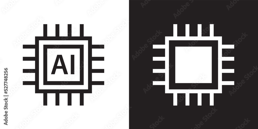 Poster Circuit chip outline style icon design vector. Artificial intelligence symbol illustration.	