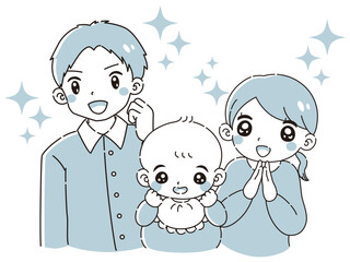 赤ちゃんのいる家族が喜んでいるイラスト
