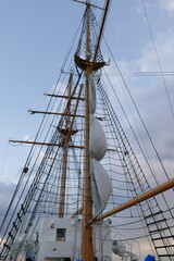 Obraz premium Japanese Sailing ship MIRAIE cruse. Miraie, formerly Akogare. was built in 1993 by the city of Osaka as the first and only tall ship owned by a Japanese local government. She was named Akogare, which 