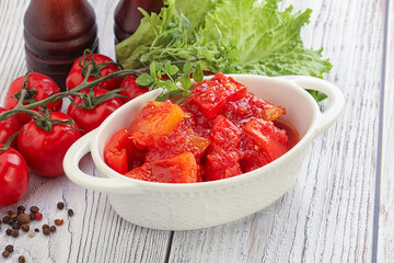 Hungarian lecho with tomato and paprika