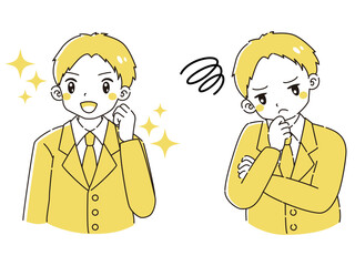 ときめきの表情と困っている表情のスーツを着た男性　イラストセット