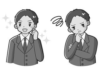 ときめきの表情と困っている表情のスーツを着た男性　イラストセット