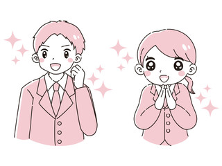 ときめくスーツを着た男性と女性のイラストセット