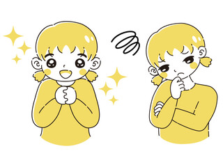 ときめきの表情と困っている表情の女の子　イラストセット