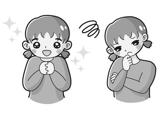 ときめきの表情と困っている表情の女の子　イラストセット