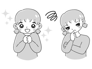 ときめきの表情と困っている表情の女の子　イラストセット