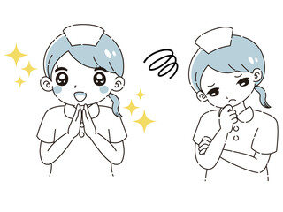 ときめきの表情と困っている表情の白衣を着た女性　イラストセット