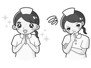 ときめきの表情と困っている表情の白衣を着た女性　イラストセット