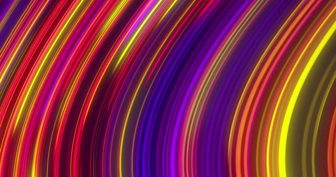 Animation of multi coloured neon light trails moving in hypnotic motion on seamless loop
