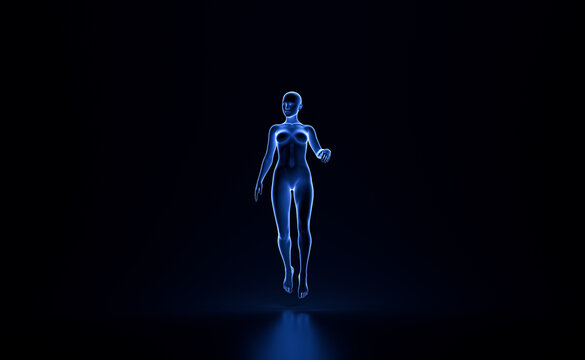 technological transparent female hologram anatomy body in a beautiful aesthetic pose - 3d illustration of woman in x ray view