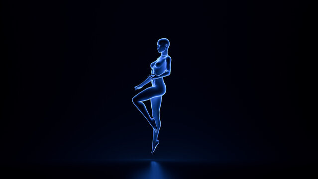 technological transparent female hologram anatomy body in a beautiful aesthetic pose - 3d illustration of woman in x ray view