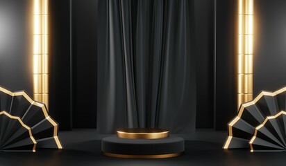 3D rendering of blank product background for cream cosmetics Modern black podium background