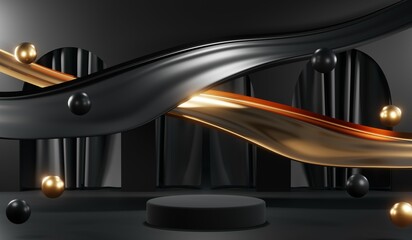 3D rendering of blank product background for cream cosmetics Modern black podium background