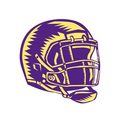 American Football Helmet Woodcut