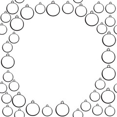 Vector frame of outline Christmas tree balls . New year Xmas background, border for winter holidays decor, greeting cards, invitations. Template for kids creativity