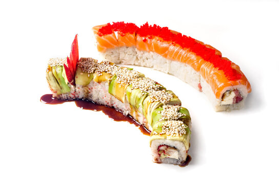 dragon sushi rolls on the white background