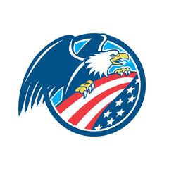 American Bald Eagle Clutching USA Flag Circle Retro