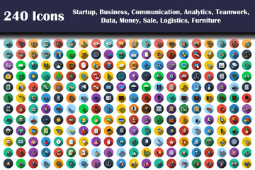 240 Icons Of Startup, Business, Communication, Analytics, Teamwork, Data, Money, Sale, Logistics, Furniture