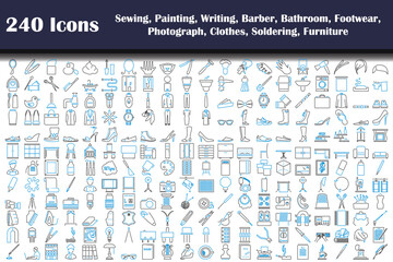 240 Icons Of Sewing, Painting, Writing, Barber, Bathroom, Footwear, Photograph, Clothes, Soldering, Furniture