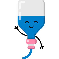 Kawaii style medical dropper. Intravenous vitamin and mineral therapy, injection, health, treatment, health care, life saving, bottle and syringe, saline solution. Funny character for icon, sticker.