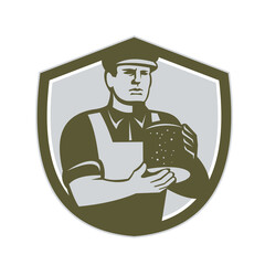 Cheesemaker Holding Cheese Shield Retro