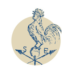 Rooster Cockerel Crowing Weather Vane Etching