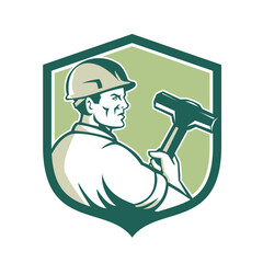 Demolition Worker Sledgehammer Shield Retro