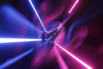 Technology abstract background futuristic neon light in gloss black tunnel for digital data network technology. speed internet 3d illustration