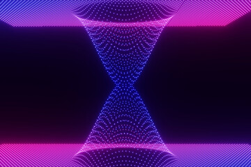 Technology abstract dark background. 3d illustration neon light connection concept blue and purple particles worm hole