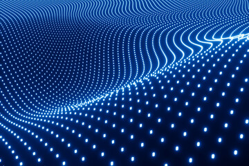 Technology abstract digital data background. 3d illustration neon light connection concept blue wave of particles