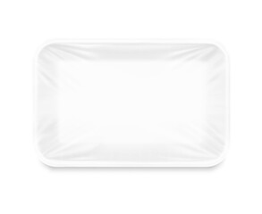 Universal horizontal white tray container mockup. Vector illustration isolated on white background. Layered template file easy to use for your promo product. EPS10.