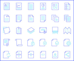Simple Set of paper Related Vector Line Icons. Contains such Icons as report, document, file, attachment, shredder, stationery, notes, paperclip and more.