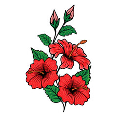 hibiscus flower vector logo. Leaf, twig and flower design elements, for labels, signs, t-shirts. Vector illustration