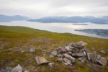 landscape view of the city of Tromso seen from Fjellheisen mountain (Norway)