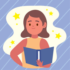 girl reading book with stars