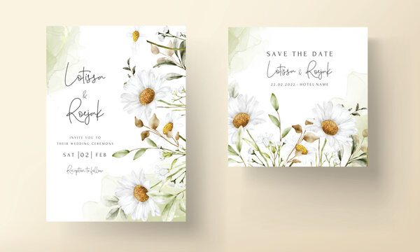 elegant daisy flower wedding invitation card template