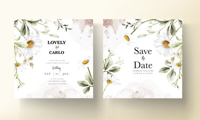 Modern wedding invitation template with vintage daisy flower
