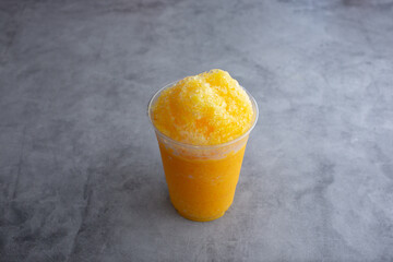 A view of a mango raspado beverage.
