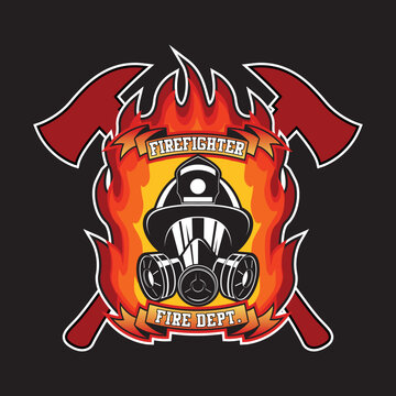 Firefighter with skull and helmet logo vector