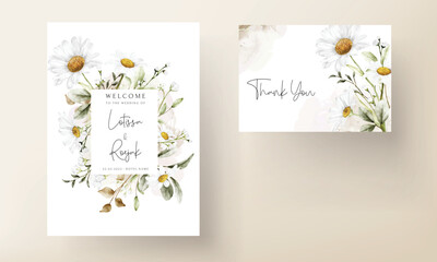 Modern wedding invitation template with vintage daisy flower
