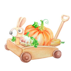 Baby cart with vegetables, pumpkin, zucchini, broccoli