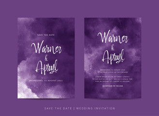Set of wedding invitation template with abstract watercolor