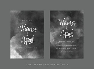 Set of wedding invitation template with abstract watercolor