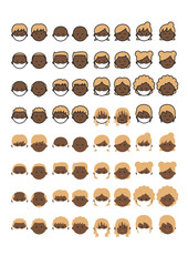 Human face, face mask, Vector illustration man and female set アイコン 顔 男 女 ピクトグラム マスク 風邪 イラスト, 黒人, black, 金髪, blond hair