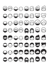 Human face, face mask, Vector illustration man and female set アイコン 顔 男 女 ピクトグラム マスク 風邪 イラスト 黒マスク, black and white, 黒白